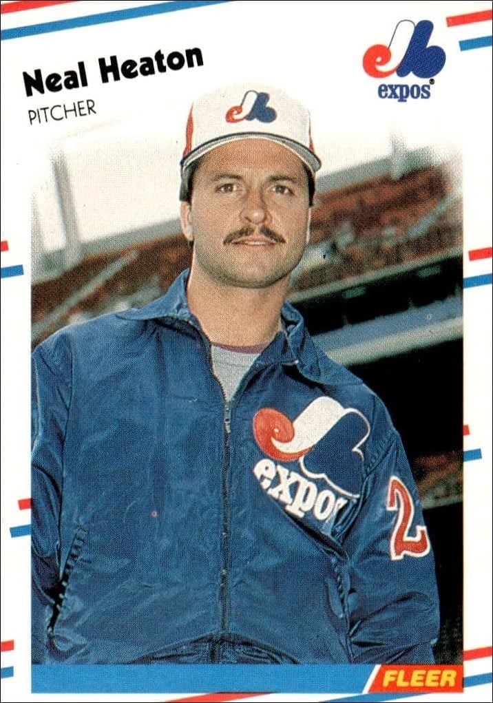 Neal Heaton 1988 Fleer #185 Baseball Trading Card - Front 1988 Fleer Neal Heaton #185 baseball trading card front