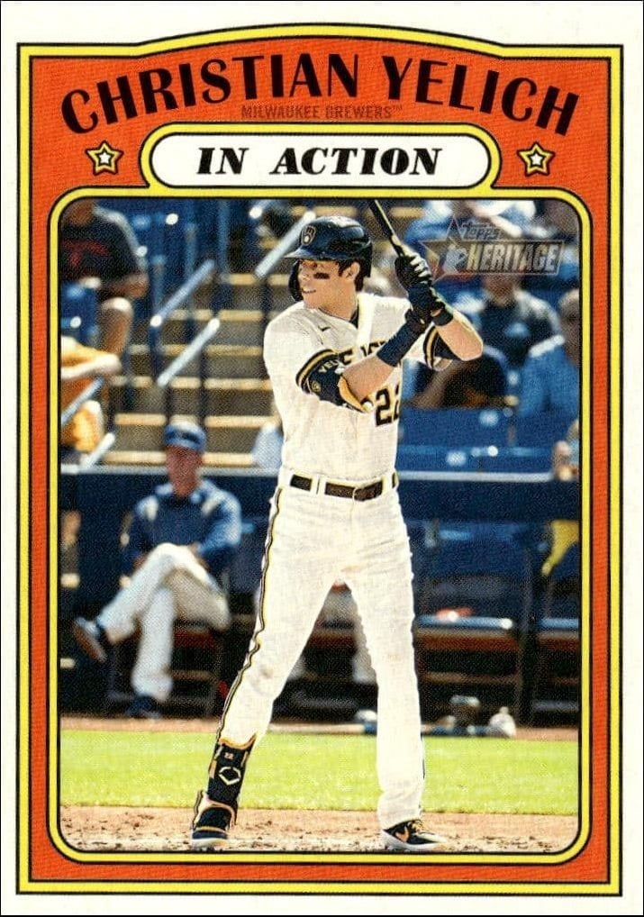 Christian Yelich 2021 Topps Heritage #252 Baseball Trading Card - Front 2021 Topps Heritage Christian Yelich #252 baseball trading card front
