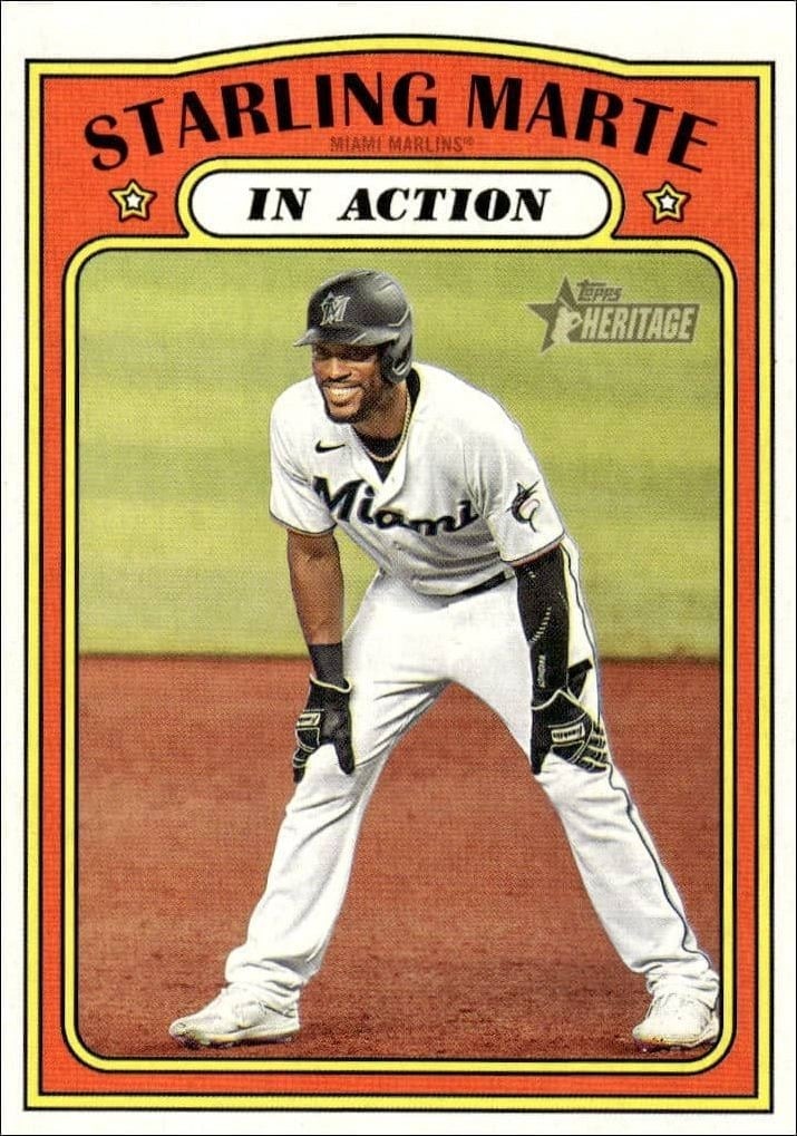 Starling Marte 2021 Topps Heritage #132 Baseball Trading Card - Front 2021 Topps Heritage Starling Marte #132 baseball trading card front