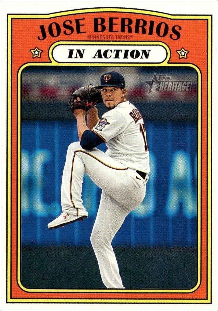 José Berríos 2021 Topps Heritage #114 Baseball Trading Card - Front 2021 Topps Heritage José Berríos #114 baseball trading card front