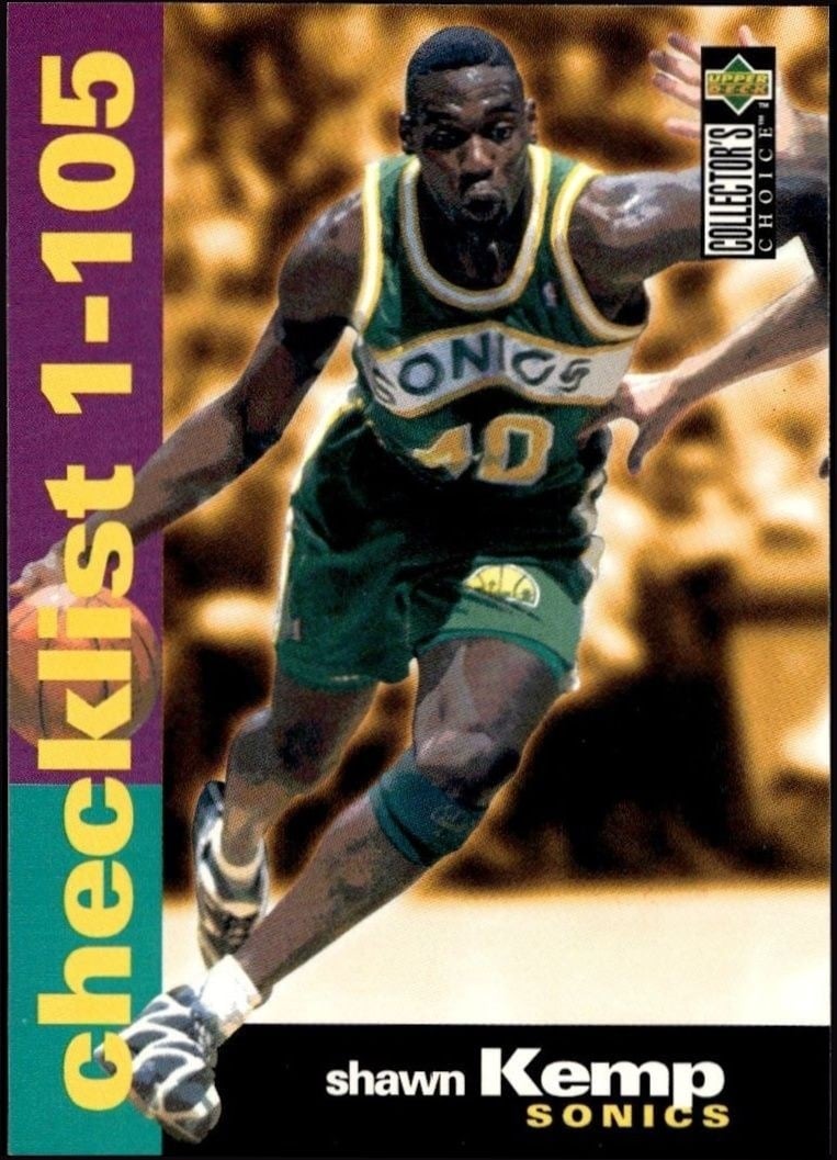Shawn Kemp 1995-96 Upper Deck Collector's Choice #209 Basketball Trading Card - Front 1995-96 Upper Deck Collector's Choice Shawn Kemp #209 basketball trading card front