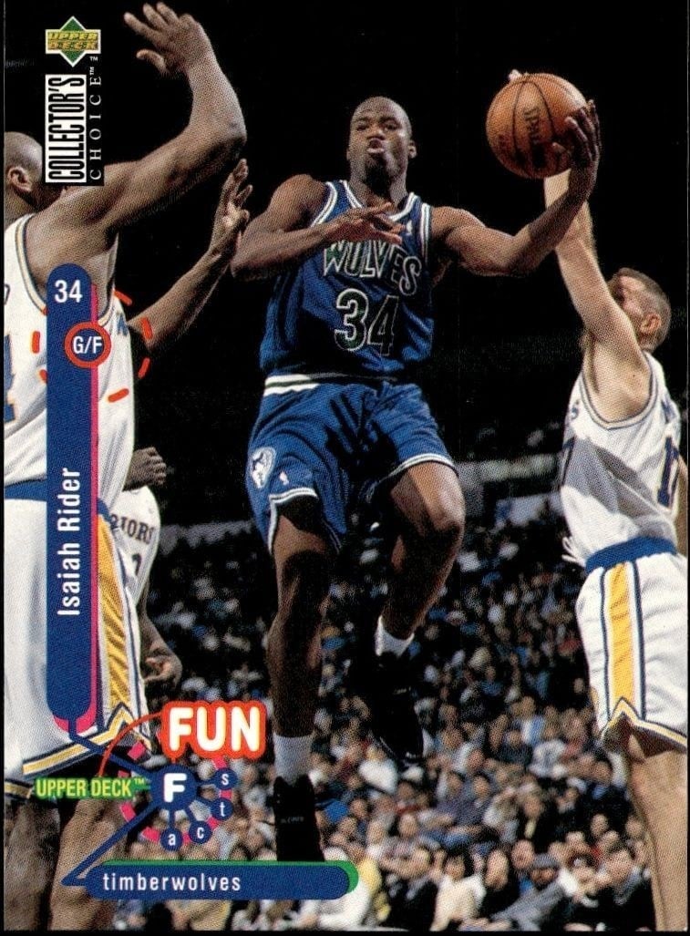 Isaiah Rider 1995-96 Upper Deck Collector's Choice #181 Basketball Trading Card - Front 1995-96 Upper Deck Collector's Choice Isaiah Rider #181 basketball trading card front