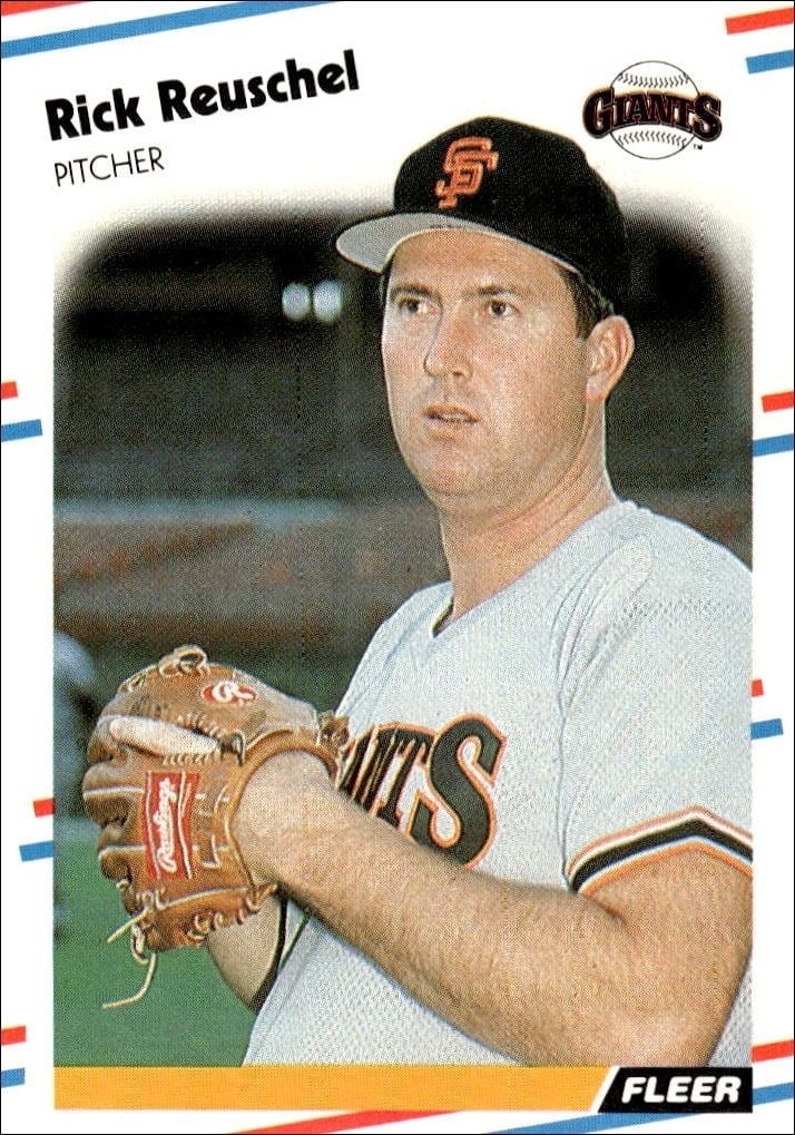 Rick Reuschel 1988 Fleer #94 Baseball Trading Card - Front 1988 Fleer Rick Reuschel #94 baseball trading card front