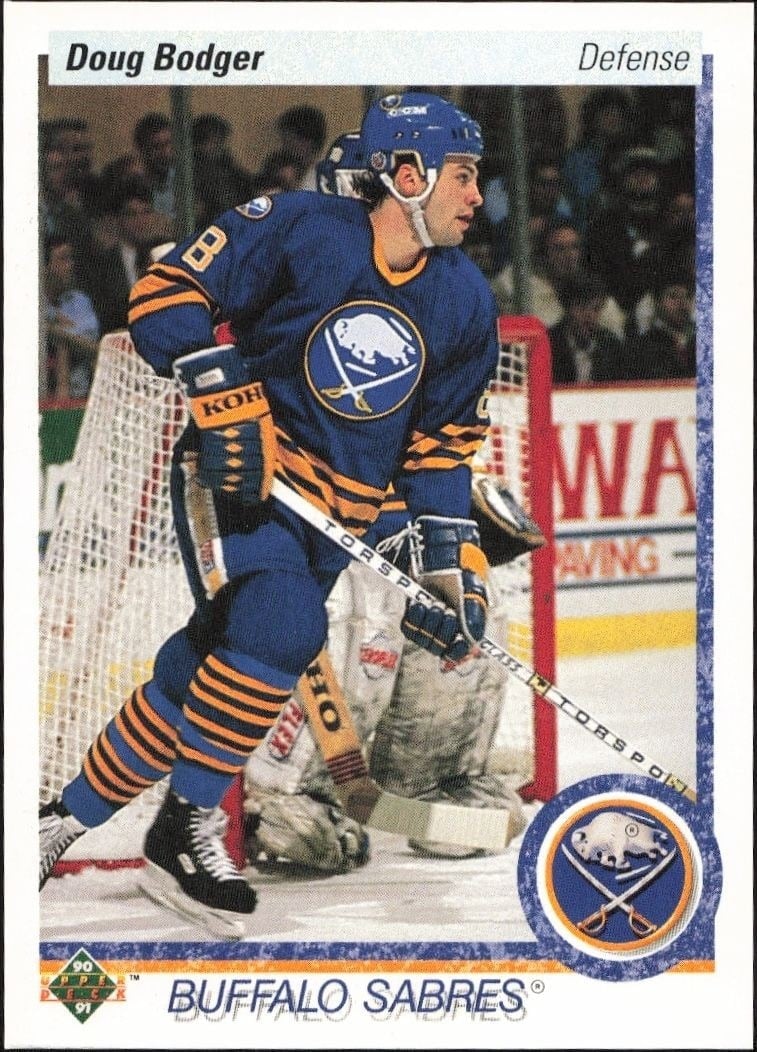 Doug Bodger 1990-91 Upper Deck #50 Hockey Trading Card - Front 1990-91 Upper Deck Doug Bodger #50 hockey trading card front