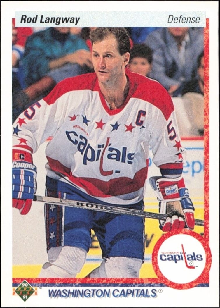 Rod Langway 1990-91 Upper Deck #57 Hockey Trading Card - Front 1990-91 Upper Deck Rod Langway #57 hockey trading card front