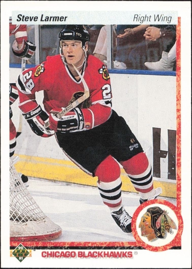 Steve Larmer 1990-91 Upper Deck #242 Hockey Trading Card - Front 1990-91 Upper Deck Steve Larmer #242 hockey trading card front
