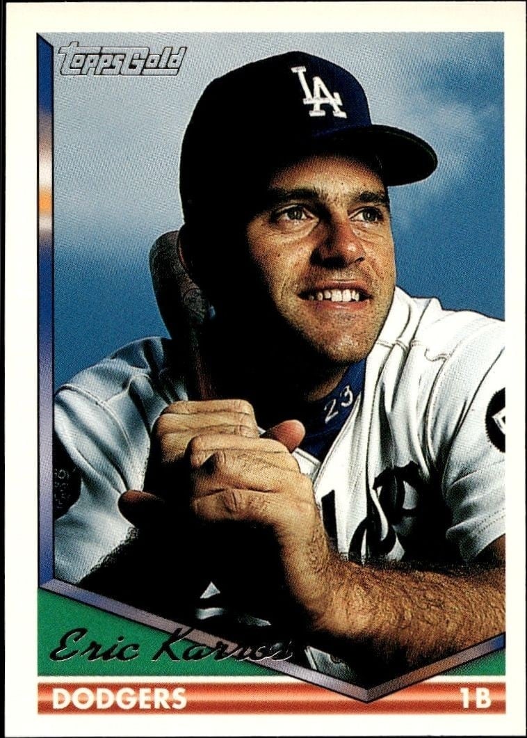 Eric Karros 1994 Topps Gold #115 Baseball Trading Card - Front 1994 Topps Gold Eric Karros #115 baseball trading card front