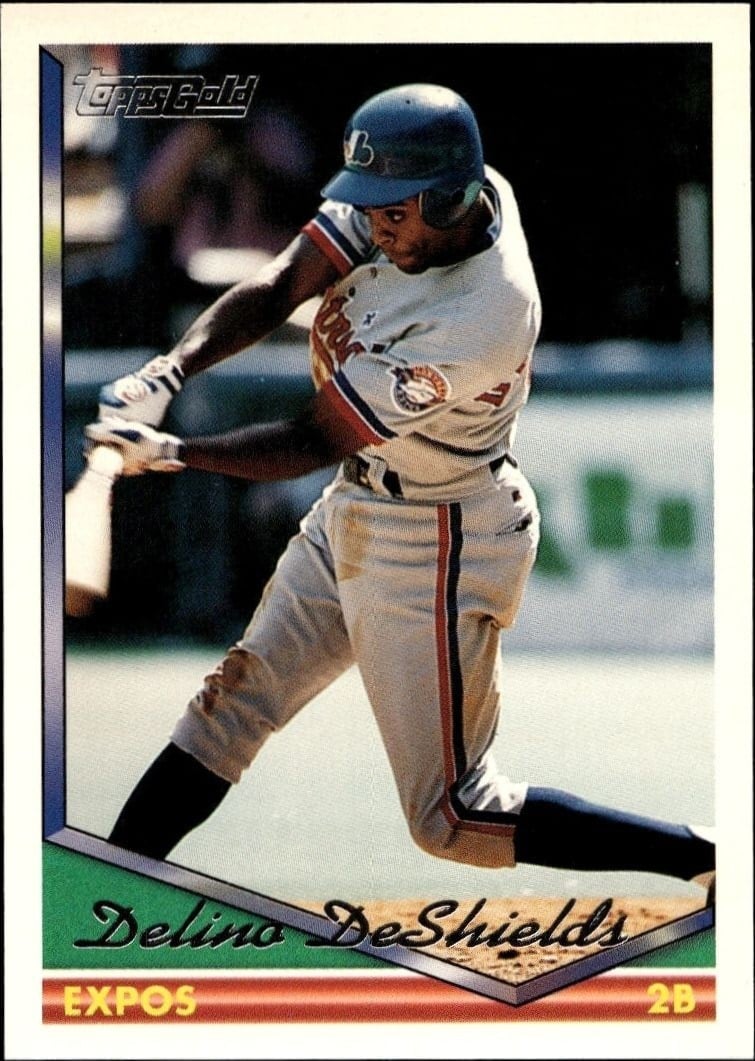 Delino DeShields 1994 Topps Gold #109 Baseball Trading Card - Front 1994 Topps Gold Delino DeShields #109 baseball trading card front
