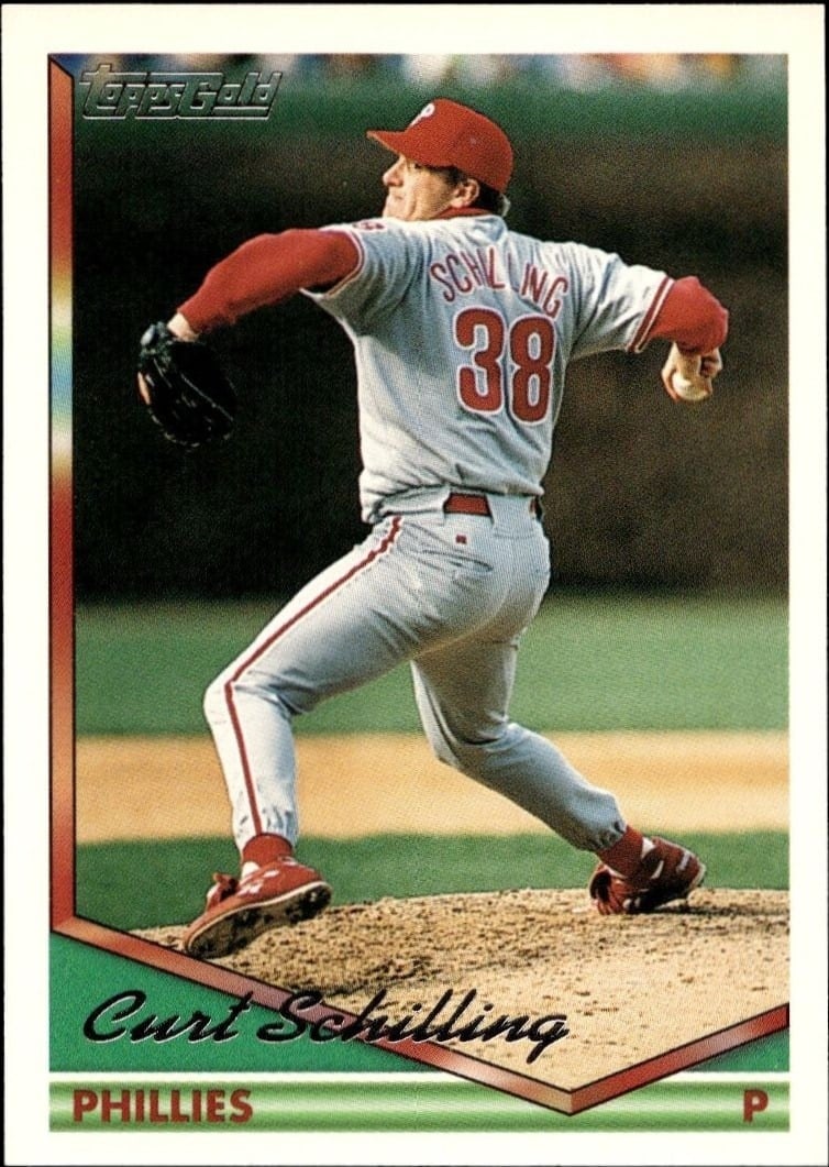 Curt Schilling 1994 Topps Gold #142 Baseball Trading Card - Front 1994 Topps Gold Curt Schilling #142 baseball trading card front
