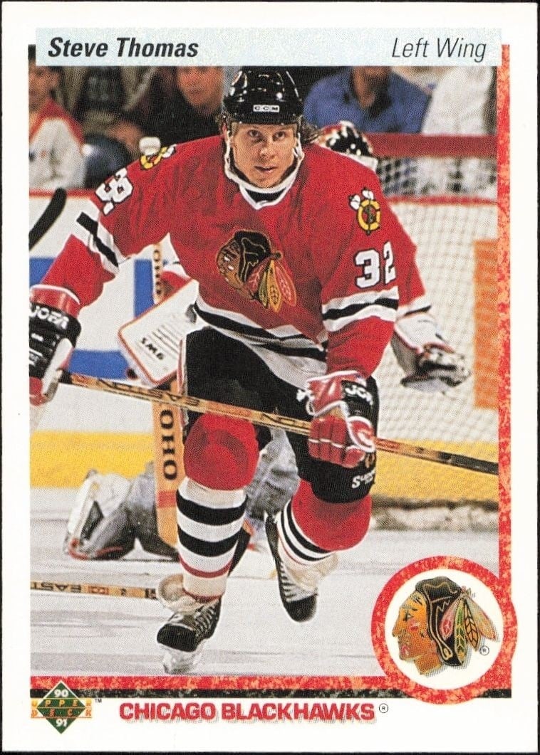 Steve Thomas 1990-91 Upper Deck #221 Hockey Trading Card - Front 1990-91 Upper Deck Steve Thomas #221 hockey trading card front