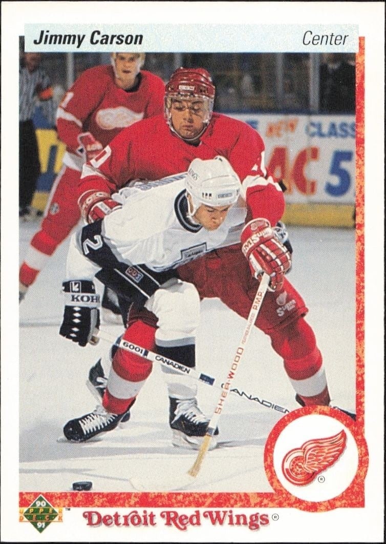 Jimmy Carson 1990-91 Upper Deck #132 Hockey Trading Card - Front 1990-91 Upper Deck Jimmy Carson #132 hockey trading card front