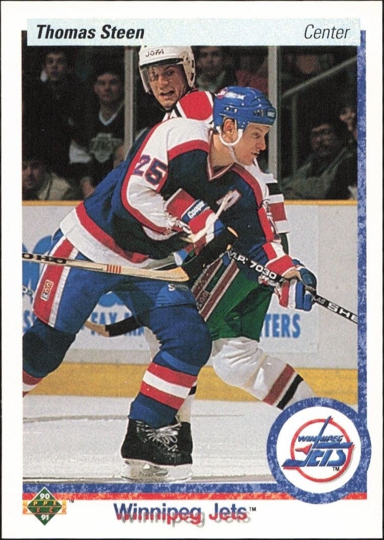 Thomas Steen 1990-91 Upper Deck #94 Hockey Trading Card - Front 1990-91 Upper Deck Thomas Steen #94 hockey trading card front