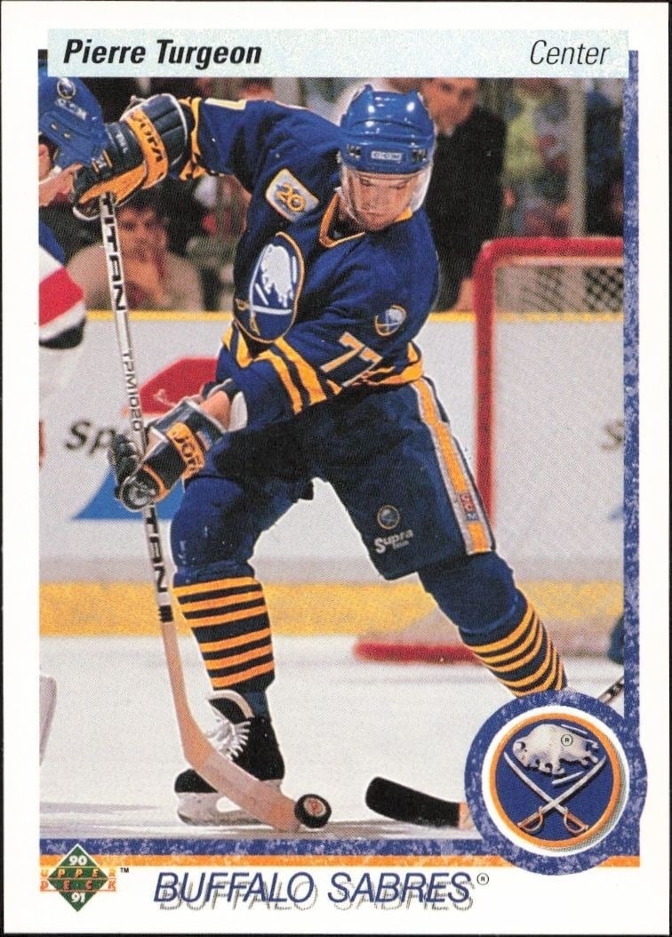 Pierre Turgeon 1990-91 Upper Deck #43 Hockey Trading Card - Front 1990-91 Upper Deck Pierre Turgeon #43 hockey trading card front