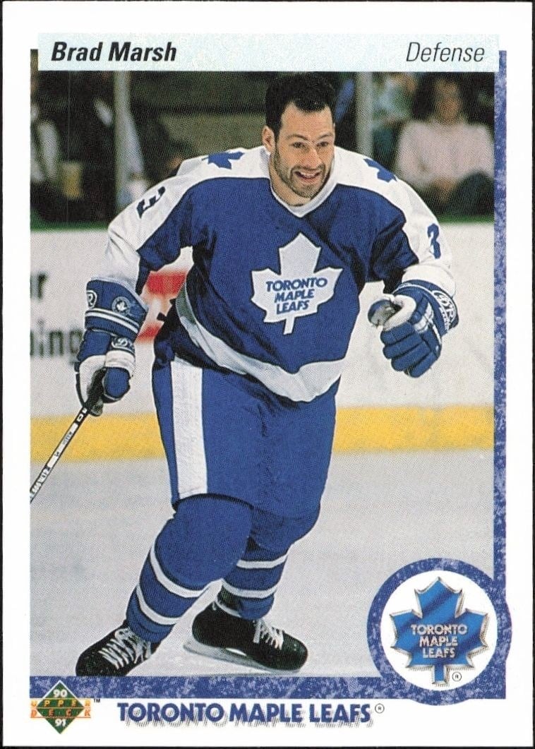 Brad Marsh 1990-91 Upper Deck #199 Hockey Trading Card - Front 1990-91 Upper Deck Brad Marsh #199 hockey trading card front