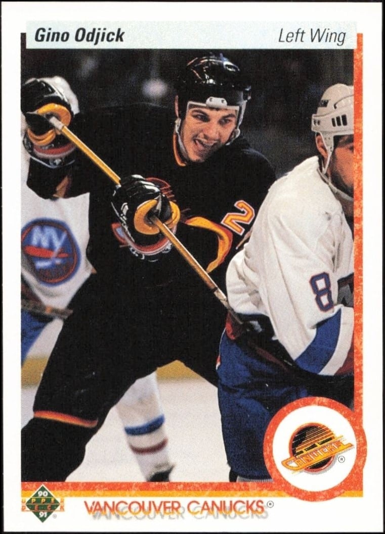 Gino Odjick 1990-91 Upper Deck #518 Hockey Trading Card - Front 1990-91 Upper Deck Gino Odjick #518 hockey trading card front
