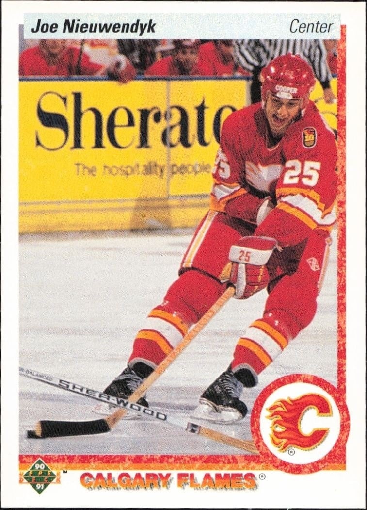 Joe Nieuwendyk 1990-91 Upper Deck #26 Hockey Trading Card - Front 1990-91 Upper Deck Joe Nieuwendyk #26 hockey trading card front