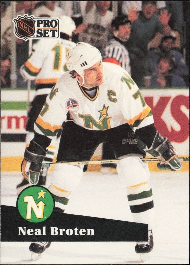 Neal Broten 1991-92 Pro Set #112 Hockey Trading Card - Front 1991-92 Pro Set Neal Broten #112 hockey trading card front