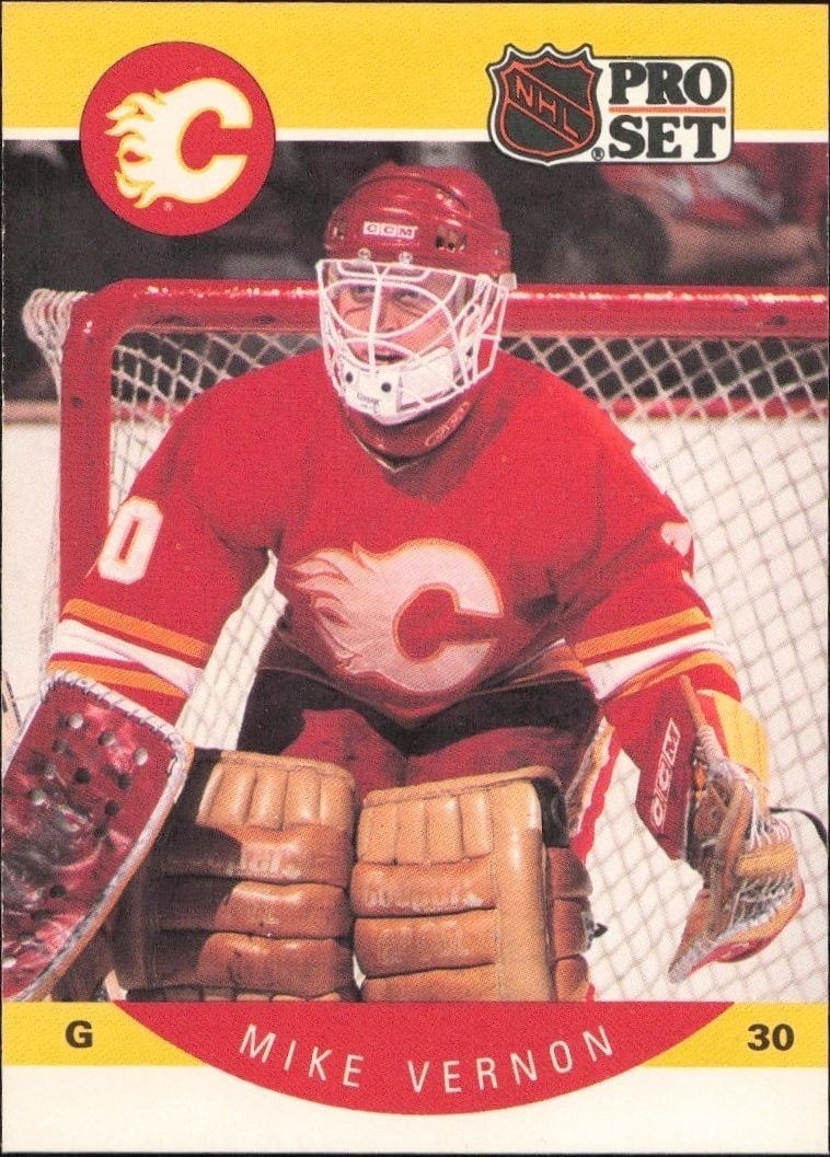 Mike Vernon 1990-91 Pro Set #47 Hockey Trading Card - Front 1990-91 Pro Set Mike Vernon #47 hockey trading card front