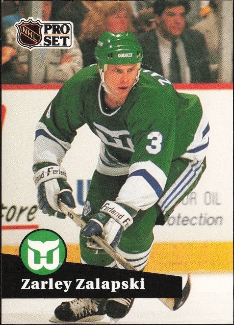 Zarley Zalapski 1991-92 Pro Set #91 Hockey Trading Card - Front 1991-92 Pro Set Zarley Zalapski #91 hockey trading card front