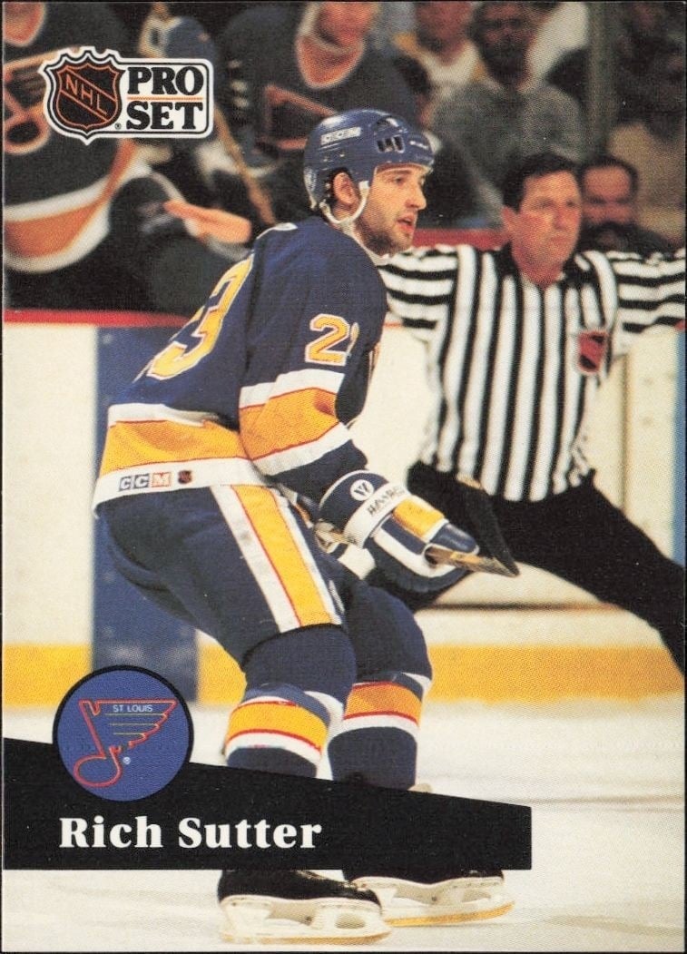 Rich Sutter 1991-92 Pro Set #217 Hockey Trading Card - Front 1991-92 Pro Set Rich Sutter #217 hockey trading card front