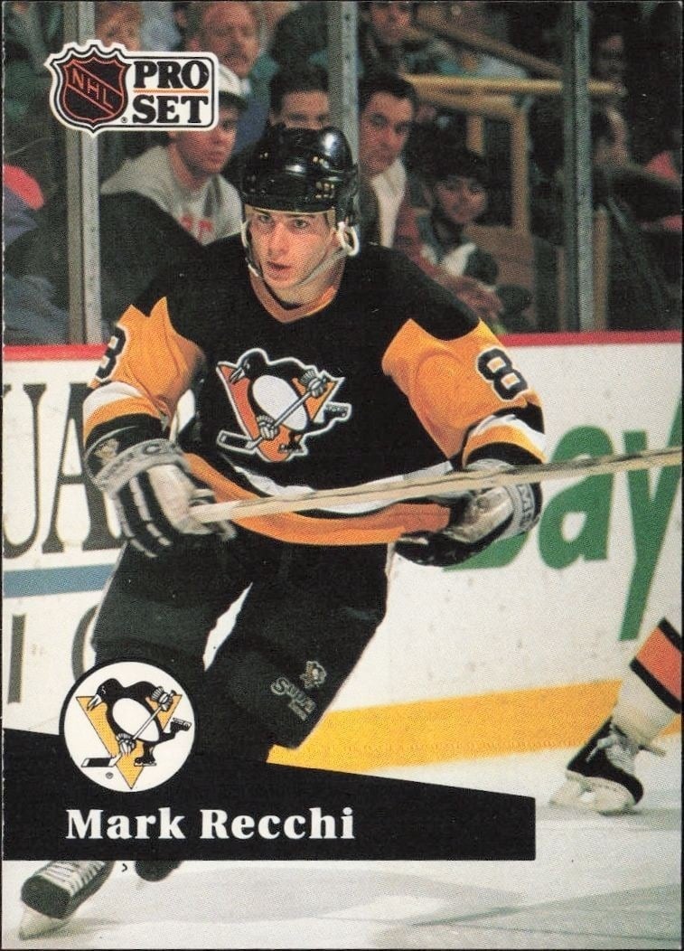 Mark Recchi 1991-92 Pro Set #184 Hockey Trading Card - Front 1991-92 Pro Set Mark Recchi #184 hockey trading card front