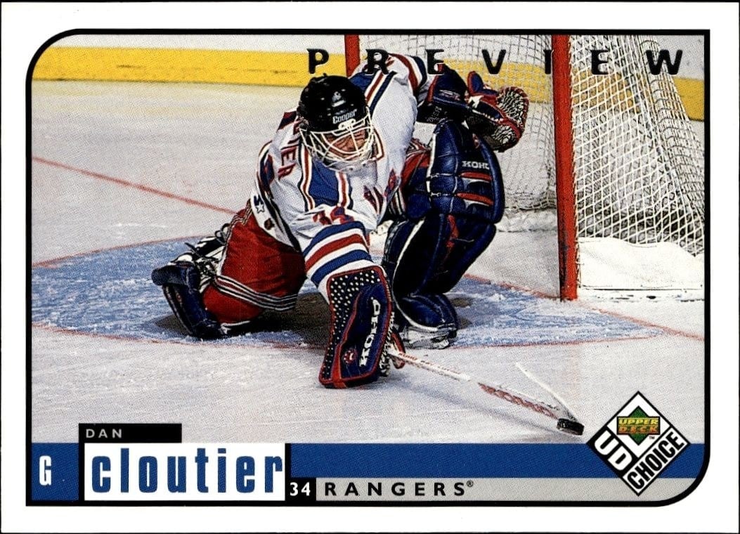 Dan Cloutier 1998-99 Upper Deck Choice #131 Hockey Trading Card - Front 1998-99 Upper Deck Choice Dan Cloutier #131 hockey trading card front