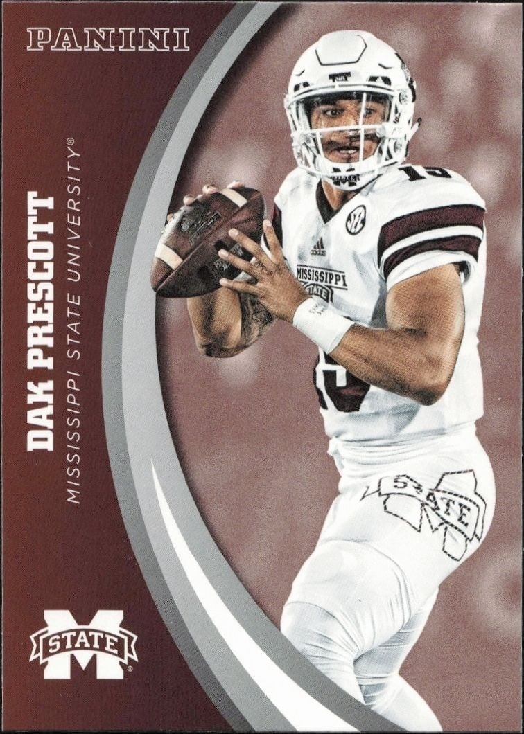 Dak Prescott 2016 Panini Mississippi State #14 Football Trading Card - Front 2016 Panini Mississippi State Dak Prescott #14 football trading card front