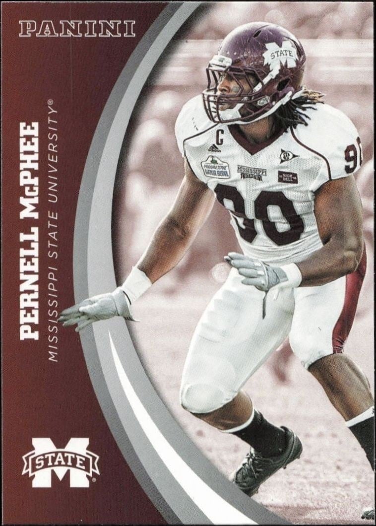 Pernell McPhee 2016 Panini Mississippi State #26 Football Trading Card - Front 2016 Panini Mississippi State Pernell McPhee #26 football trading card front