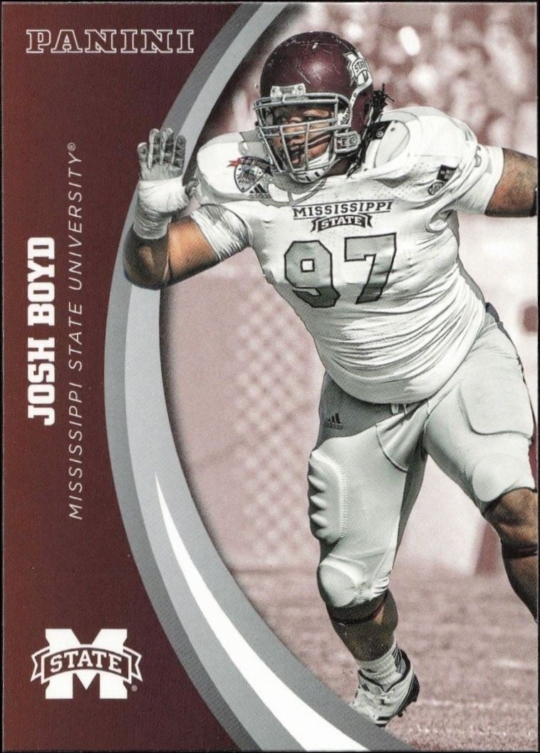 Josh Boyd 2016 Panini Mississippi State #20 Football Trading Card - Front 2016 Panini Mississippi State Josh Boyd #20 football trading card front