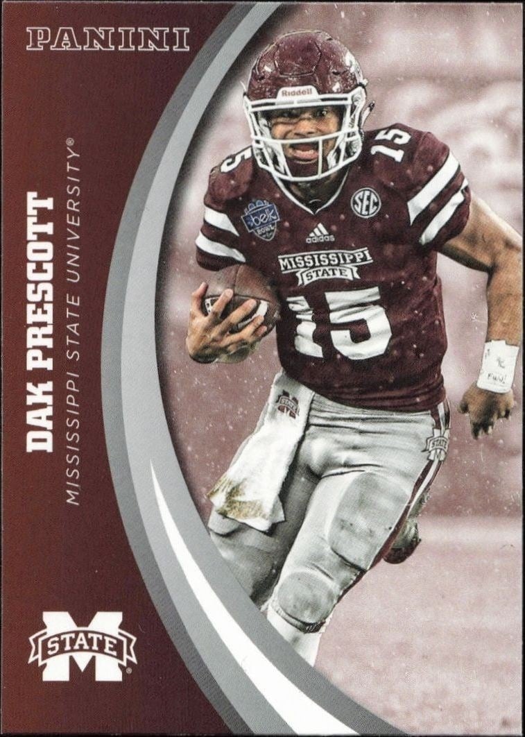 Dak Prescott 2016 Panini Mississippi State #49 Football Trading Card - Front 2016 Panini Mississippi State Dak Prescott #49 football trading card front
