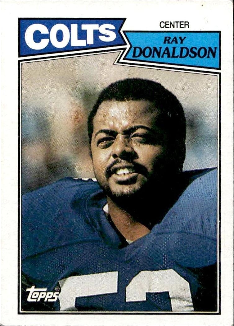 Ray Donaldson 1987 Topps #381 Football Trading Card - Front 1987 Topps Ray Donaldson #381 football trading card front