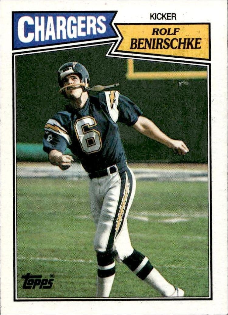 Rolf Benirschke 1987 Topps #345 Football Trading Card - Front 1987 Topps Rolf Benirschke #345 football trading card front