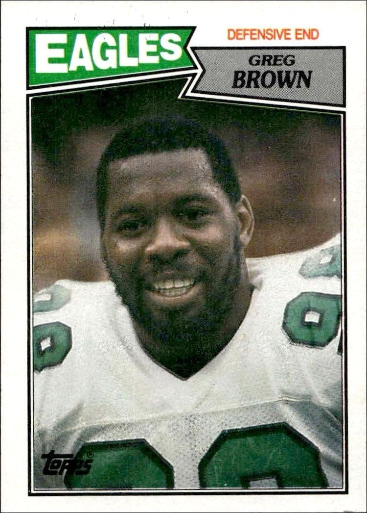 Greg Brown 1987 Topps #303 Football Trading Card - Front 1987 Topps Greg Brown #303 football trading card front