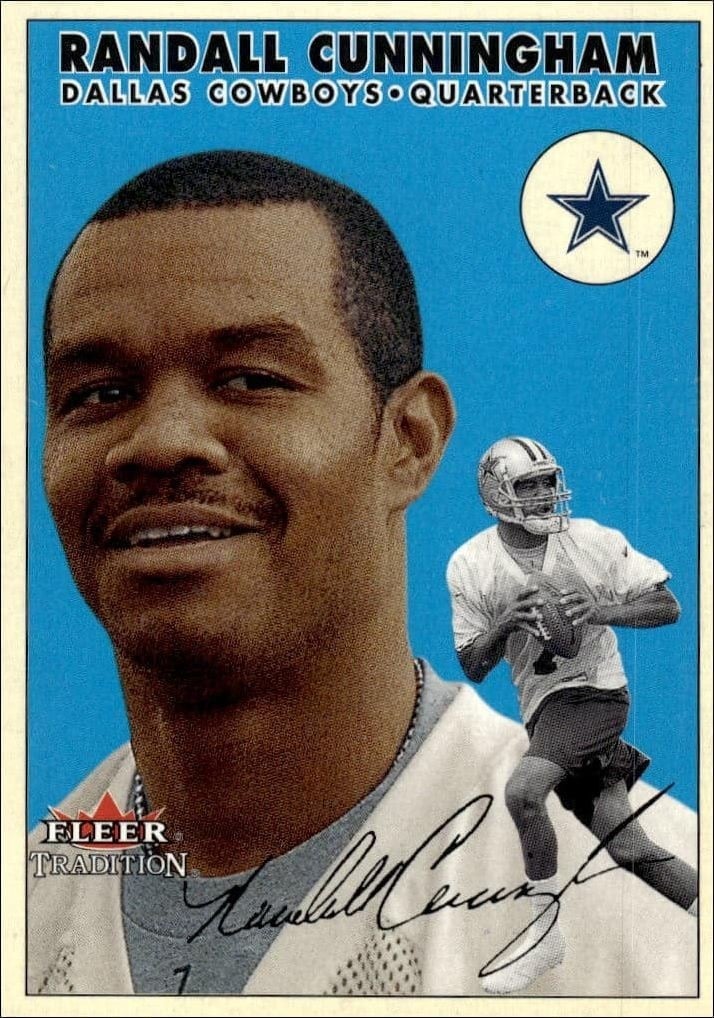 Randall Cunningham 2000 Fleer Tradition Glossy #303 Football Trading Card - Front 2000 Fleer Tradition Glossy Randall Cunningham #303 football trading card front