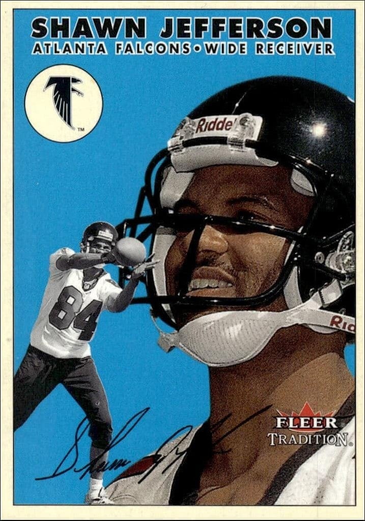 Shawn Jefferson 2000 Fleer Tradition Glossy #282 Football Trading Card - Front 2000 Fleer Tradition Glossy Shawn Jefferson #282 football trading card front