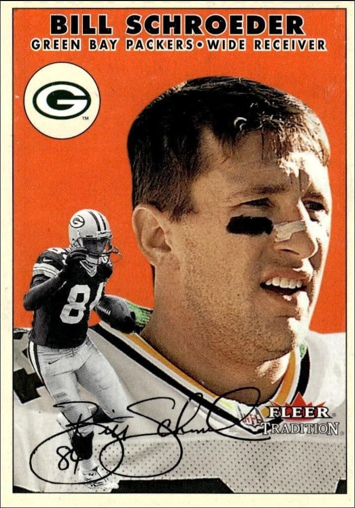 Bill Schroeder 2000 Fleer Tradition Glossy #73 Football Trading Card - Front 2000 Fleer Tradition Glossy Bill Schroeder #73 football trading card front