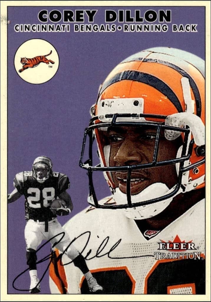 Corey Dillon 2000 Fleer Tradition Glossy #153 Football Trading Card - Front 2000 Fleer Tradition Glossy Corey Dillon #153 football trading card front