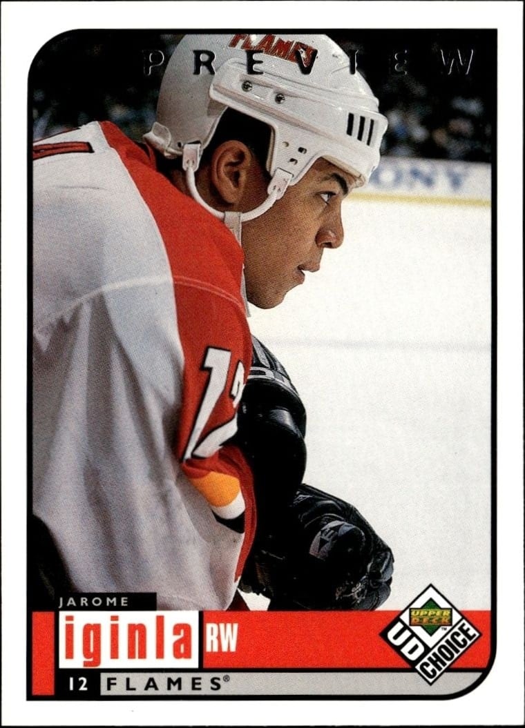 Jarome Iginla 1998-99 Upper Deck Choice Preview #35 Hockey Trading Card - Front 1998-99 Upper Deck Choice Preview Jarome Iginla #35 hockey trading card front