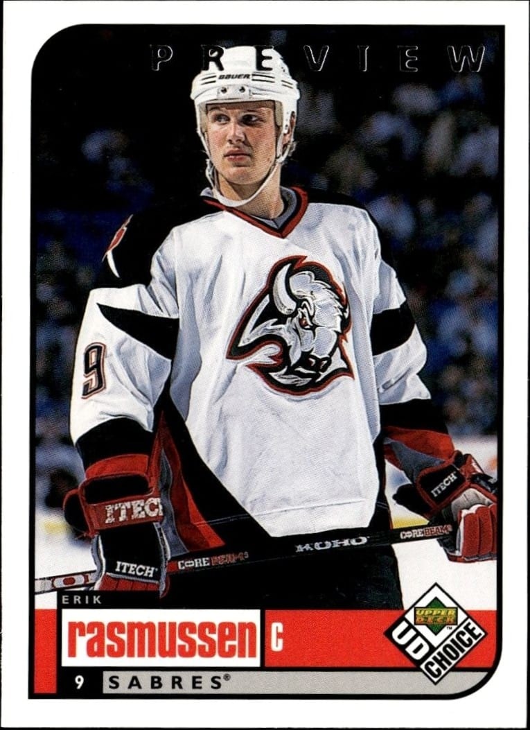 Erik Rasmussen 1998-99 Upper Deck Choice Preview #25 Hockey Trading Card - Front 1998-99 Upper Deck Choice Preview Erik Rasmussen #25 hockey trading card front