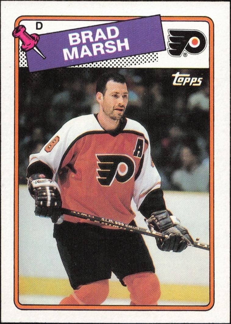 Brad Marsh 1988-89 Topps #64 Hockey Trading Card - Front 1988-89 Topps Brad Marsh #64 hockey trading card front
