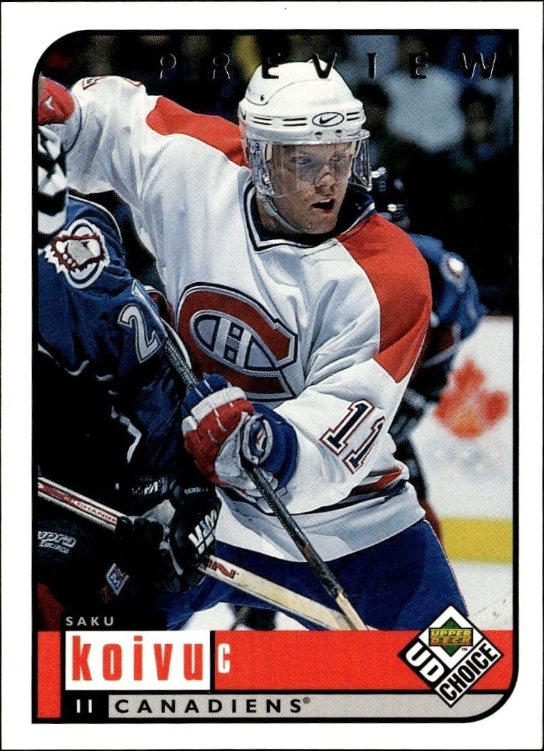 Saku Koivu 1998-99 Upper Deck Choice Preview #105 Hockey Trading Card - Front 1998-99 Upper Deck Choice Preview Saku Koivu #105 hockey trading card front