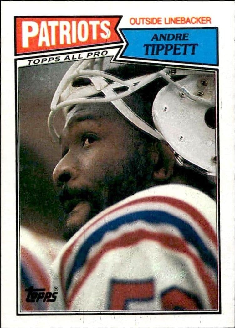 Andre Tippett 1987 Topps #107 Football Trading Card - Front 1987 Topps Andre Tippett #107 football trading card front
