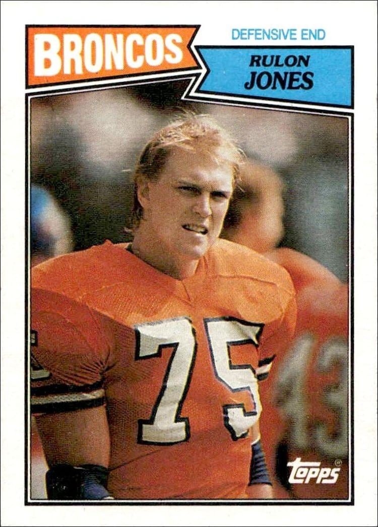 Rulon Jones 1987 Topps #38 Football Trading Card - Front 1987 Topps Rulon Jones #38 football trading card front