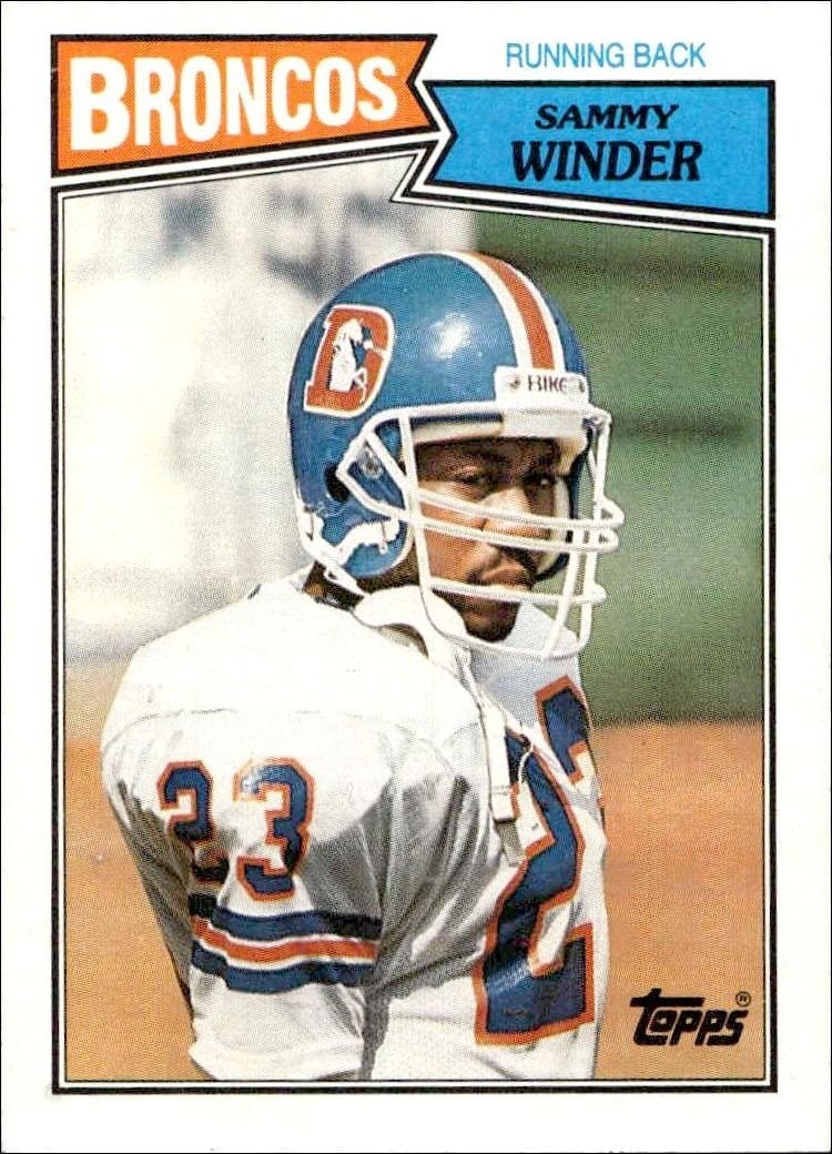 Sammy Winder 1987 Topps #33 Football Trading Card - Front 1987 Topps Sammy Winder #33 football trading card front