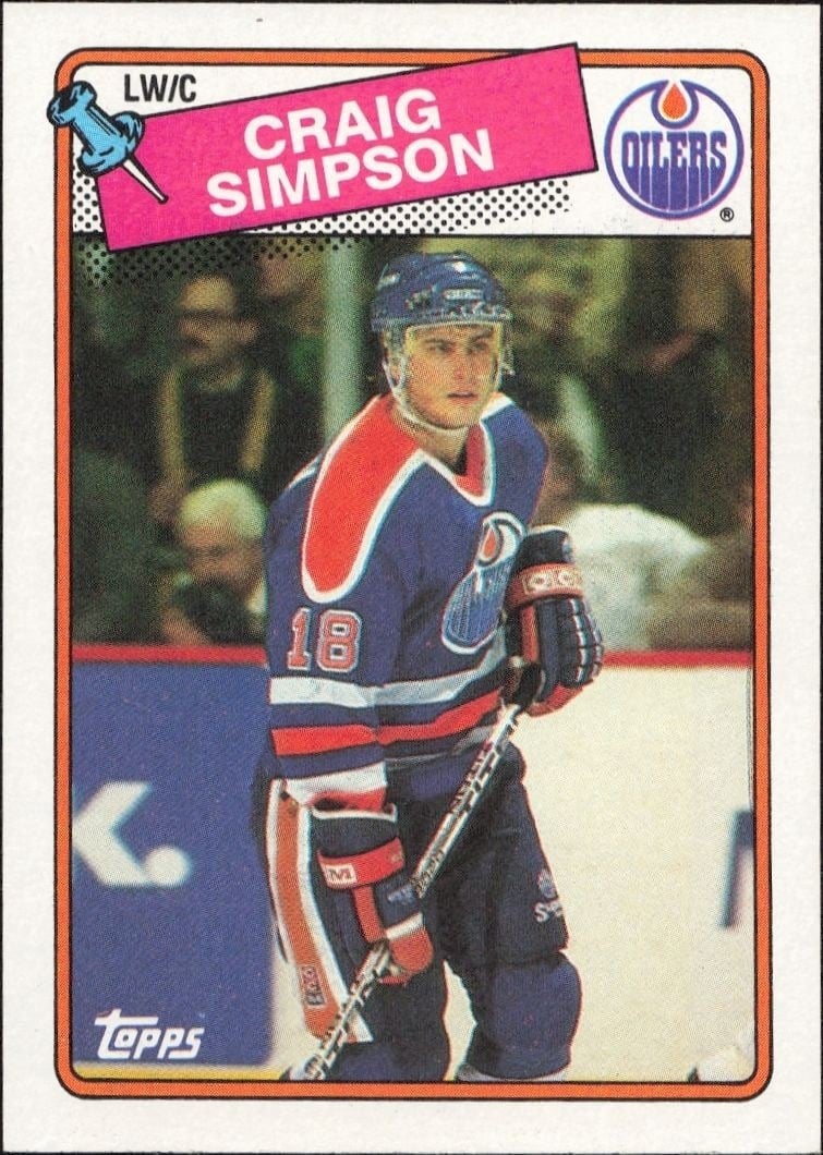 Craig Simpson 1988-89 Topps #27 Hockey Trading Card - Front 1988-89 Topps Craig Simpson #27 hockey trading card front