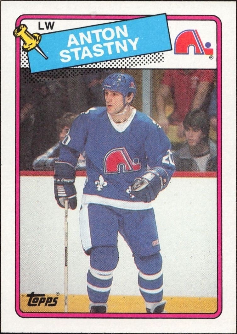 Anton Stastny 1988-89 Topps #98 Hockey Trading Card - Front 1988-89 Topps Anton Stastny #98 hockey trading card front