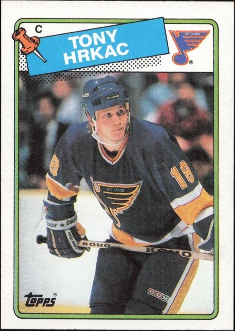 Tony Hrkac 1988-89 Topps #129 Hockey Trading Card - Front 1988-89 Topps Tony Hrkac #129 hockey trading card front