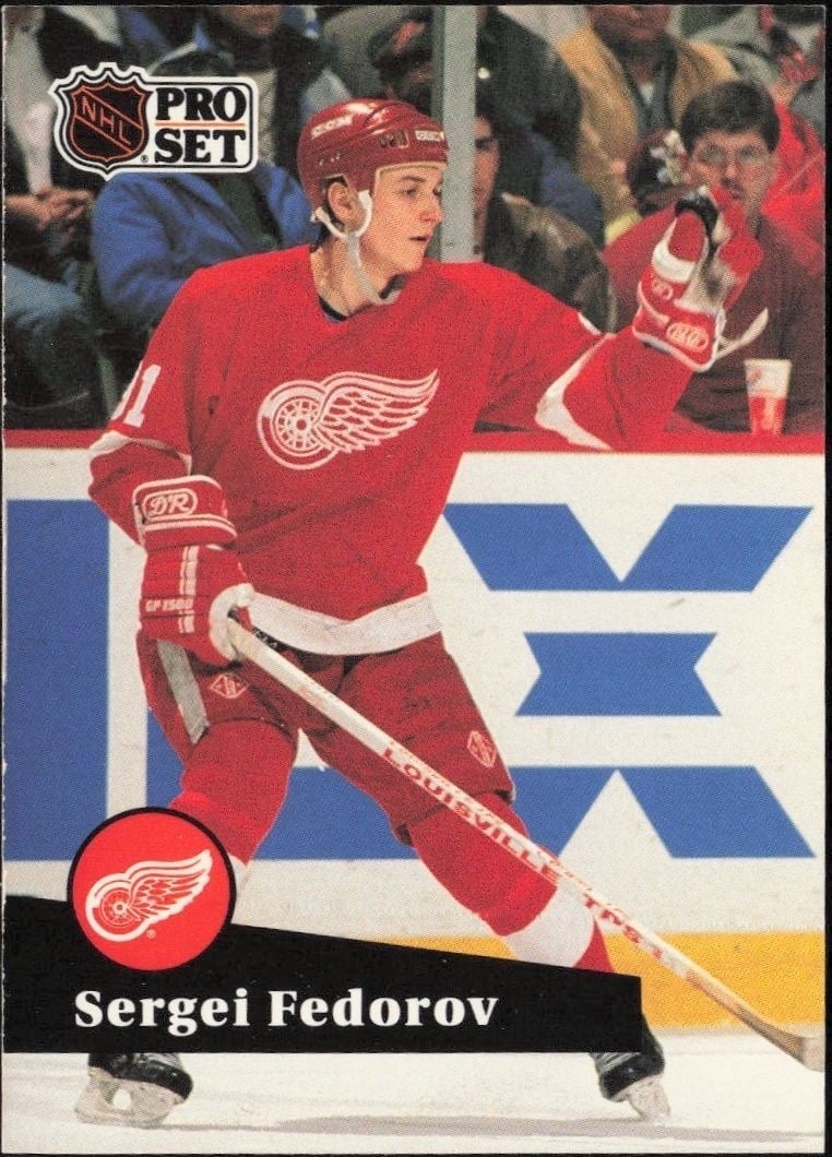 Sergei Fedorov 1991-92 Pro Set #53 Hockey Trading Card - Front 1991-92 Pro Set Sergei Fedorov #53 hockey trading card front