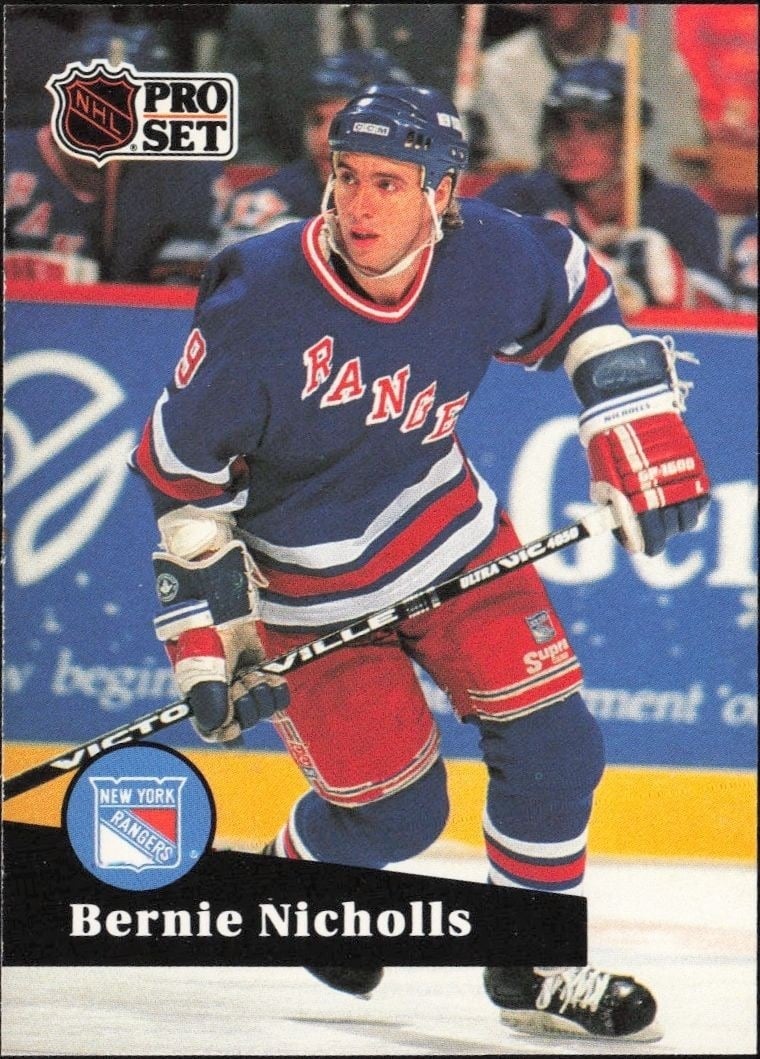 Bernie Nicholls 1991-92 Pro Set #166 Hockey Trading Card - Front 1991-92 Pro Set Bernie Nicholls #166 hockey trading card front