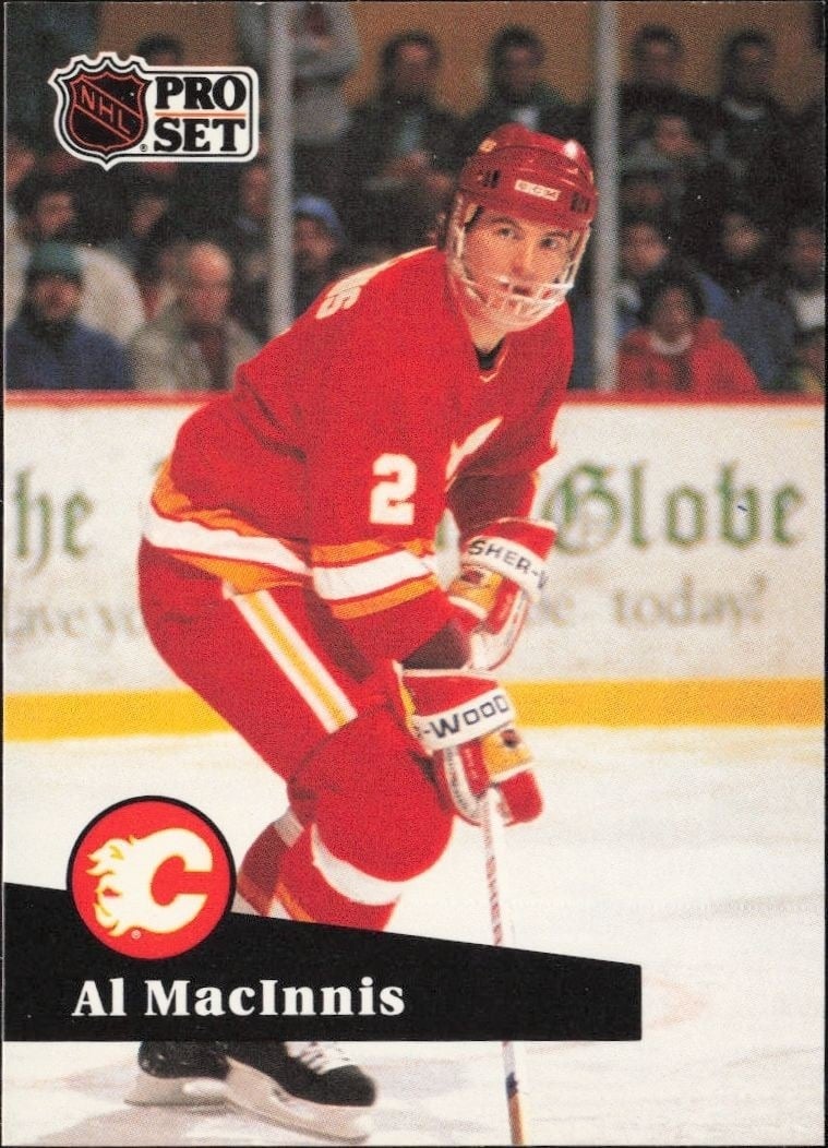 Al MacInnis 1991-92 Pro Set #33 Hockey Trading Card - Front 1991-92 Pro Set Al MacInnis #33 hockey trading card front